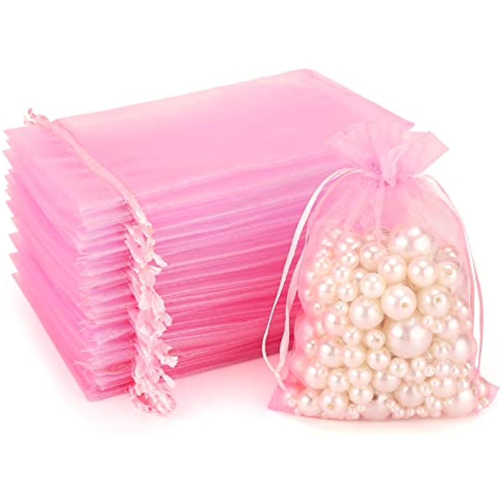 G2PLUS Pink Organza Gift Bags | 100 PCS Large Mesh Jewelry Pouches