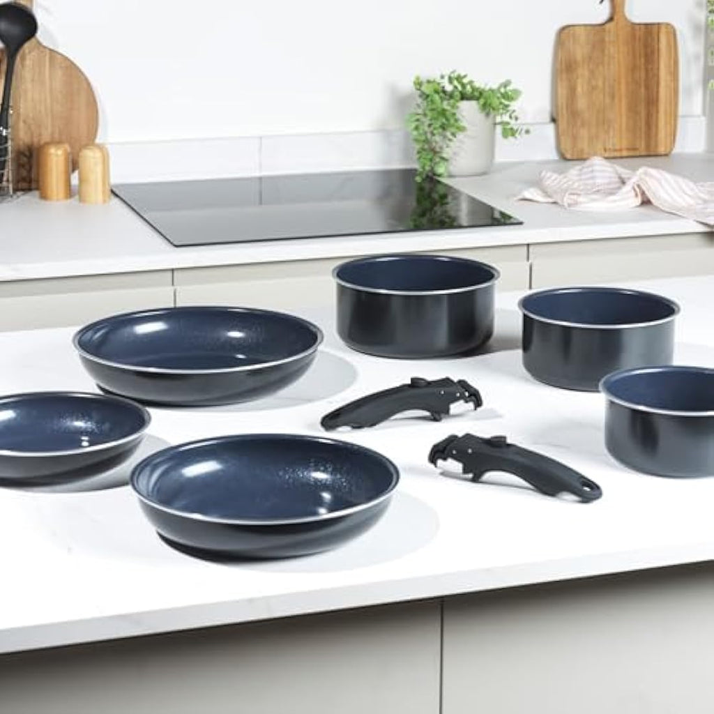 Russell Hobbs Smart Clip 8-Piece Non-Stick Pan Set – Navy Blue