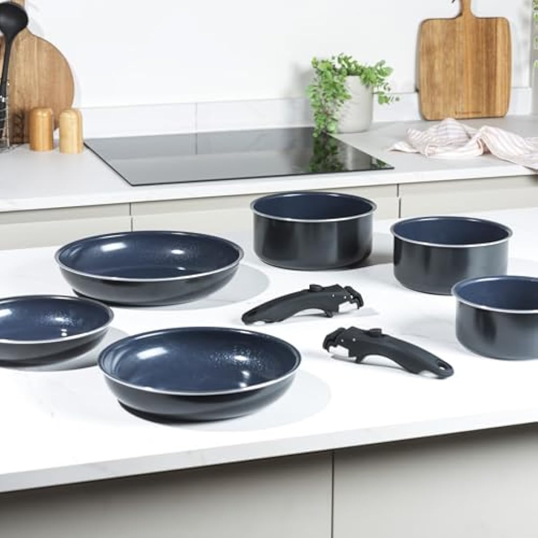 Russell Hobbs Smart Clip 8-Piece Non-Stick Pan Set – Navy Blue