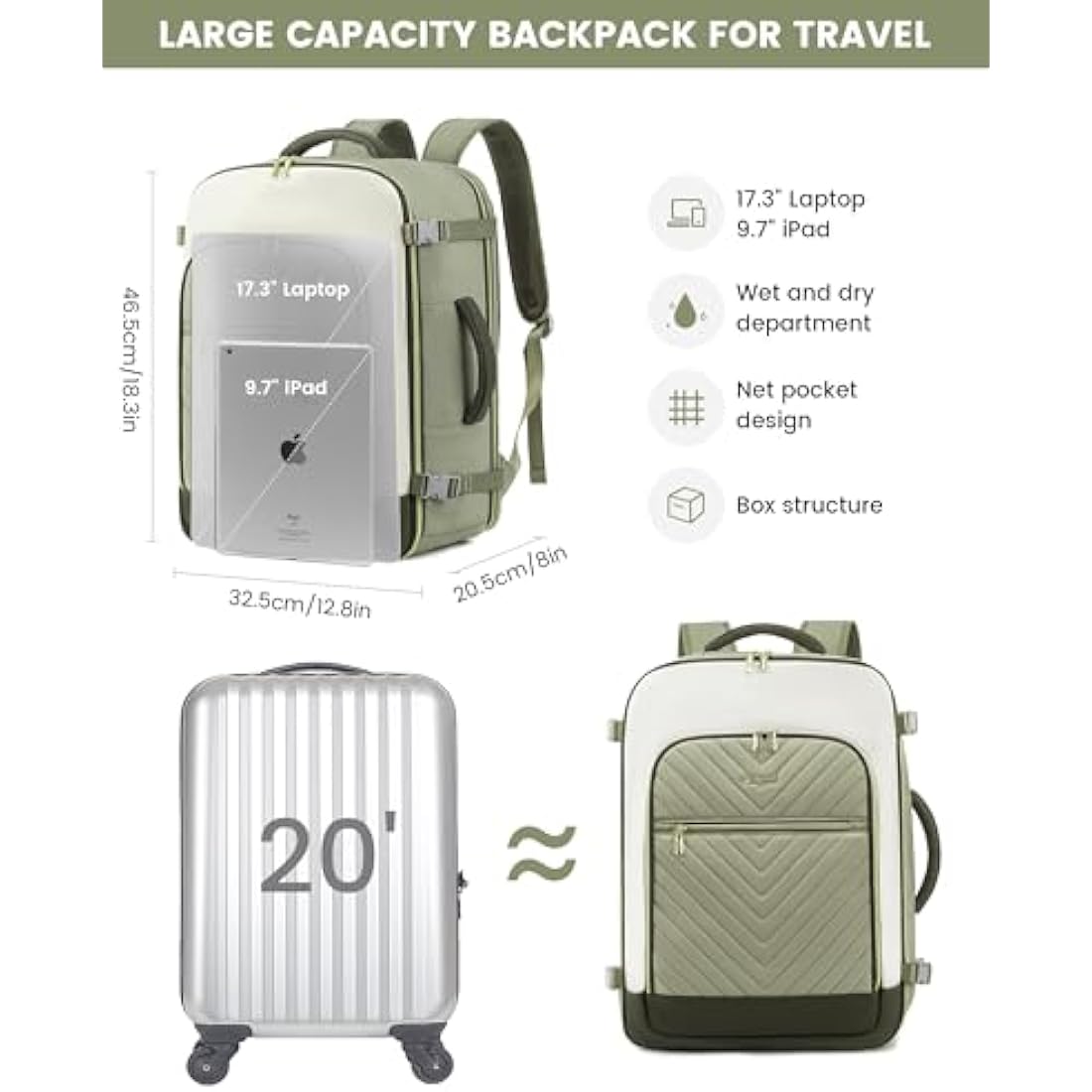 LOVEVOOK 40L Travel Backpack - 17.3 Inch Laptop Bag for Women