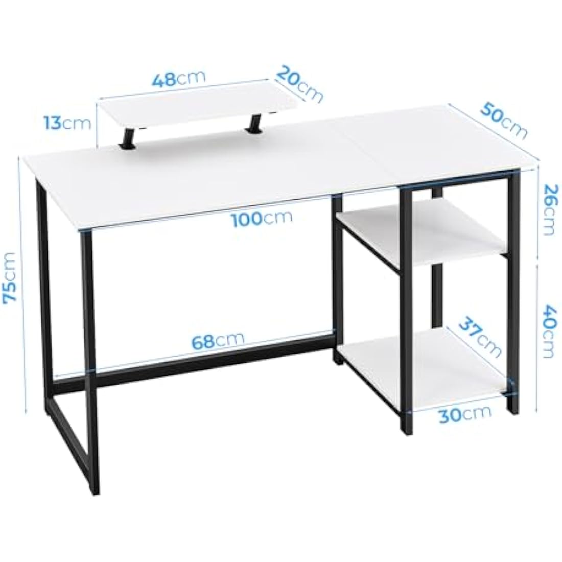 Jolof Store Computer Desk with Monitor Stand and Shelves - White