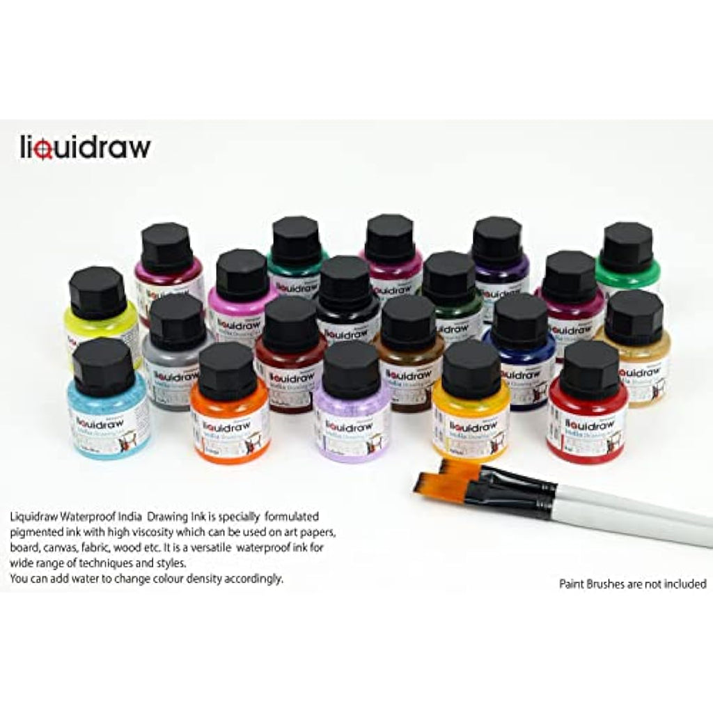 Liquidraw Coloured Drawing Ink Set – 20 Assorted Waterproof Indian Inks