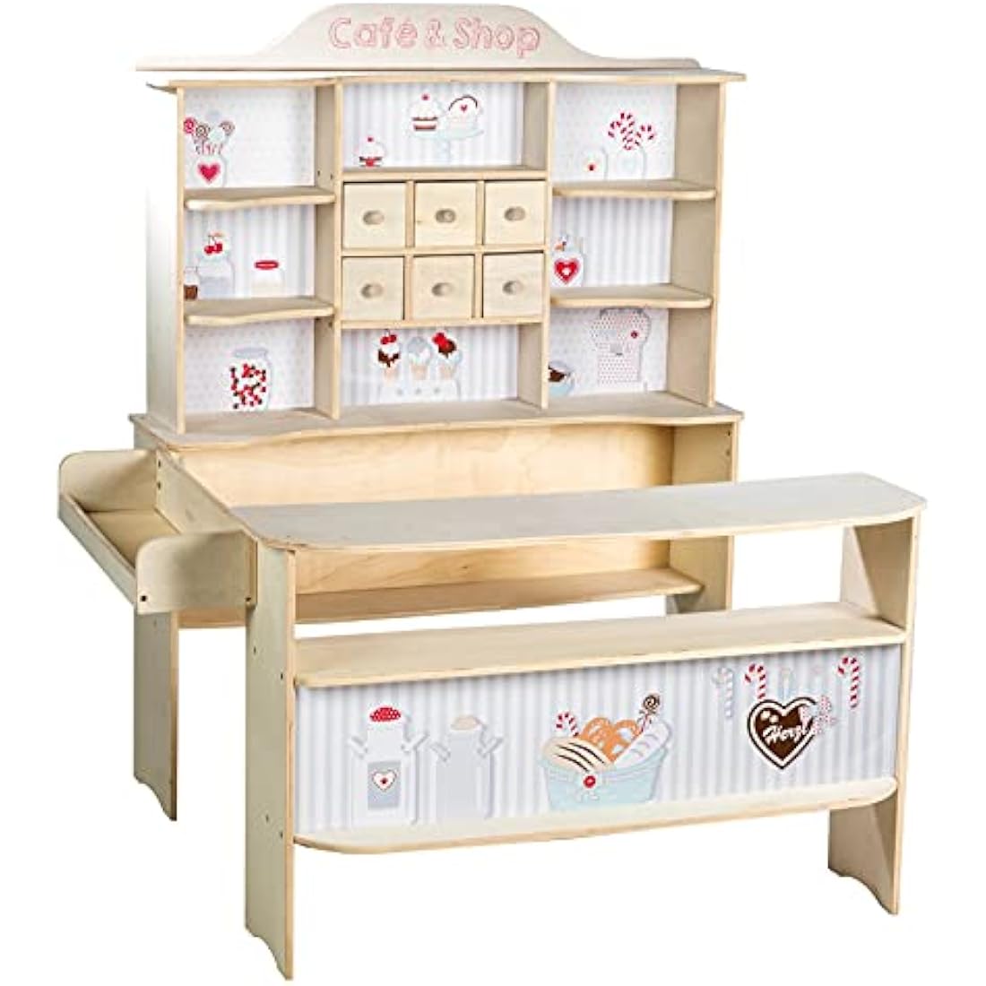 Roba Wooden Play Shop Café & Shop – Kids Market Stand with Drawers