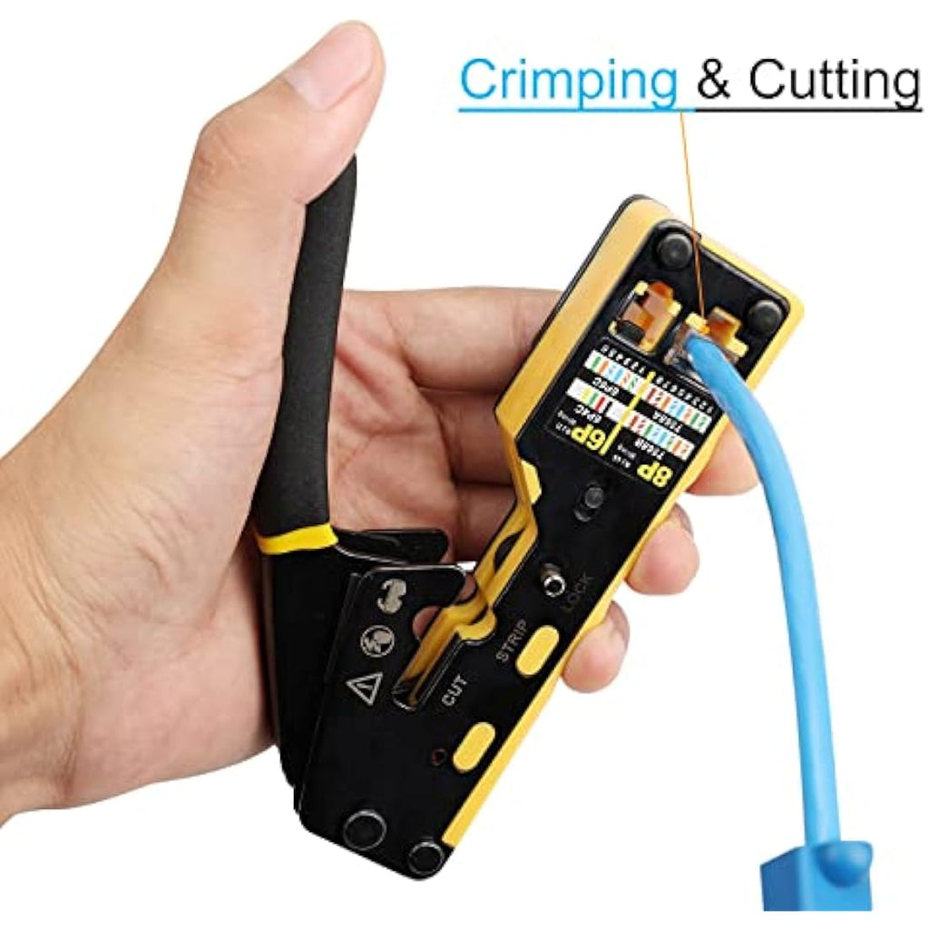 Solsop RJ45 Pass Through Crimp Tool Kit with Ethernet Tester & Connectors