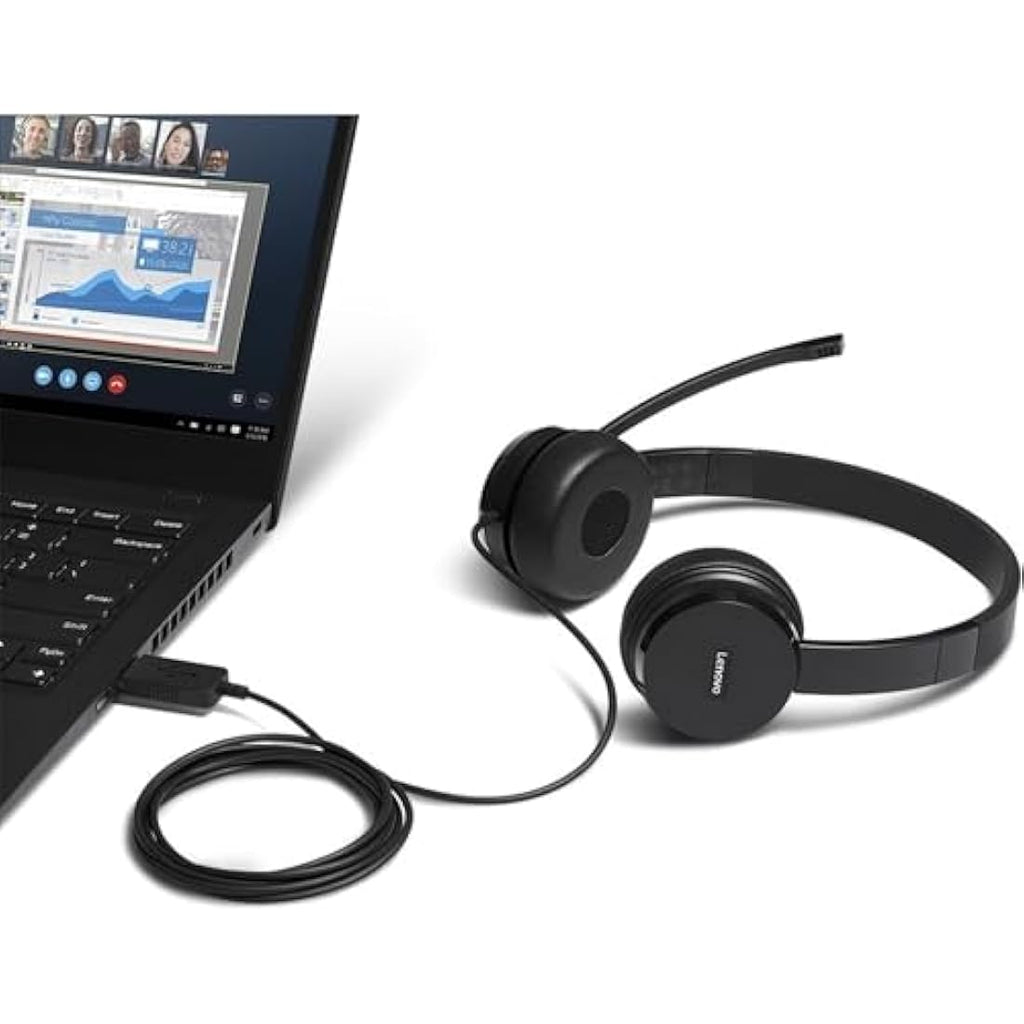 Lenovo 100 USB Stereo Headset – Wired Over-the-Head Binaural Headphones
