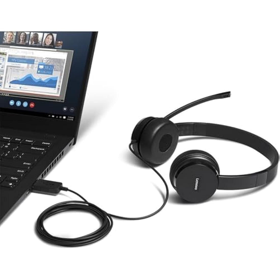 Lenovo 100 USB Stereo Headset – Wired Over-the-Head Binaural Headphones