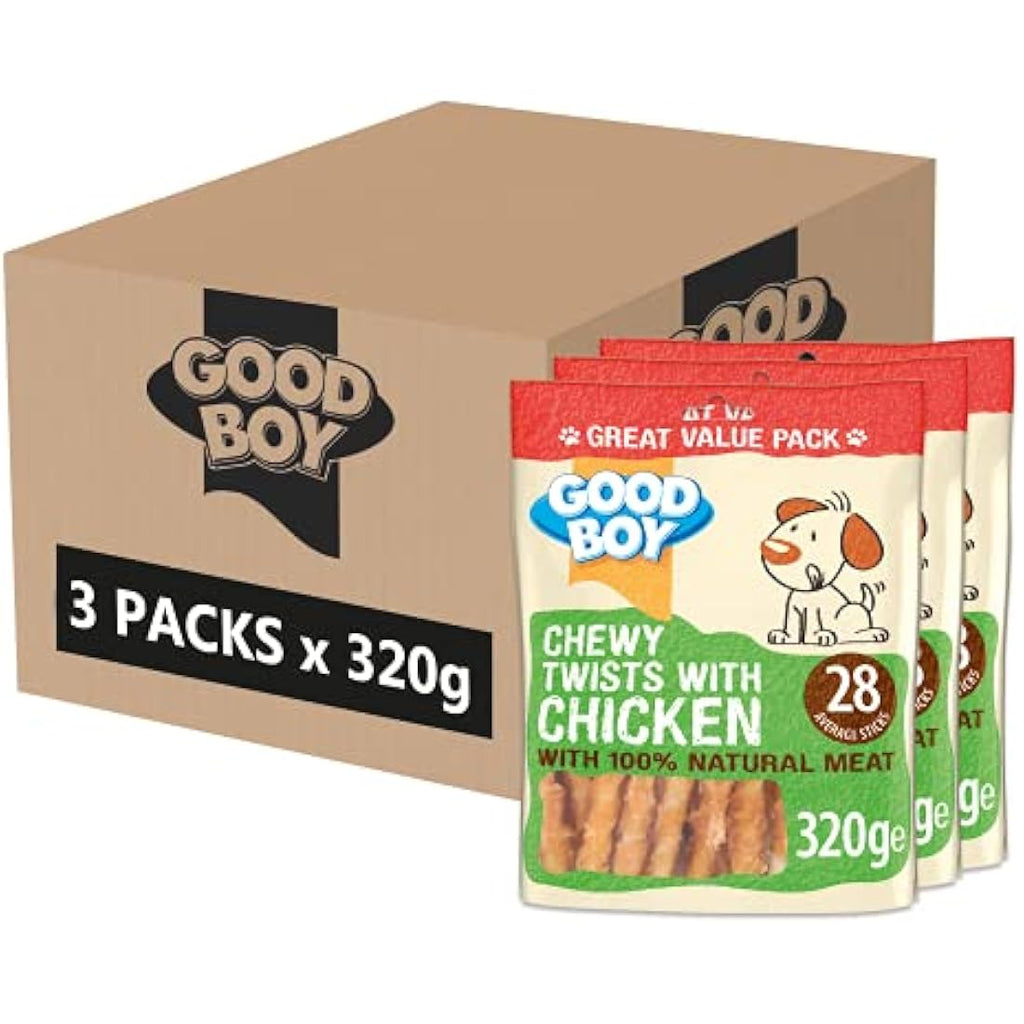 Good Boy Chewy Twists with Chicken – Grain Free Dog Treats (320g, 3 Pack)