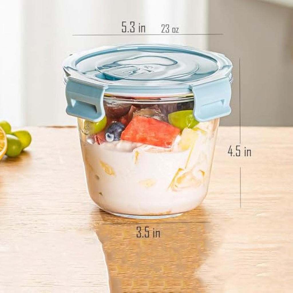 710ml Round Glass Soup Containers - Airtight Borosilicate 4pk