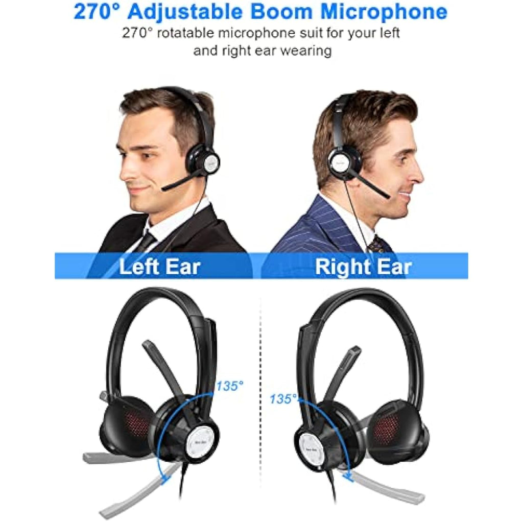 New Bee H362 USB Headset with Microphone | 3.5mm PC Headphones - Black