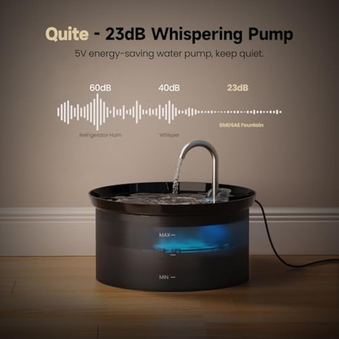 BMDSAE Cat Water Fountain - 2.8L Ultra Silent Pet Dispenser with Filter