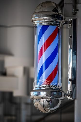 WDZD 29'' Silver Barber Pole Light | LED Rotating Wall Mount Salon Sign