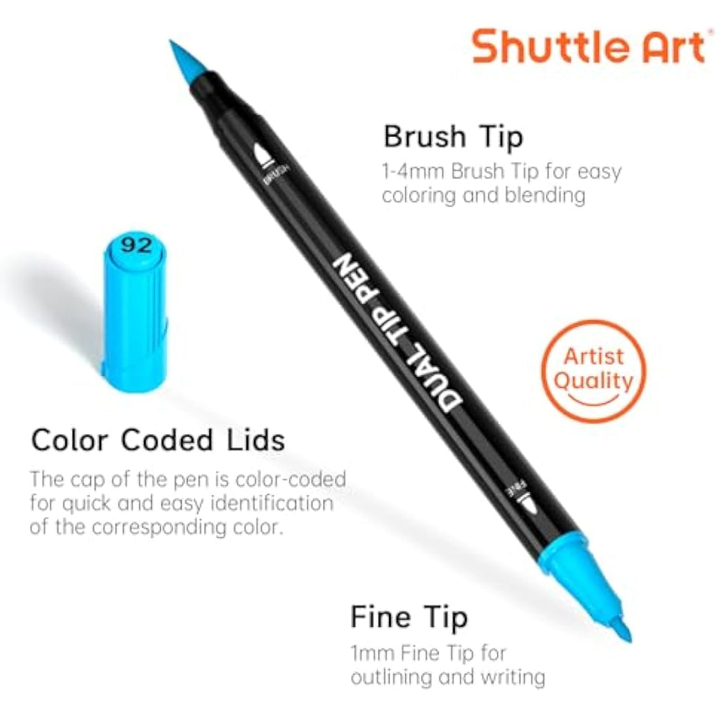 Shuttle Art 96 Colors Dual Tip Brush Pens – Fine & Brush Tip Markers Set