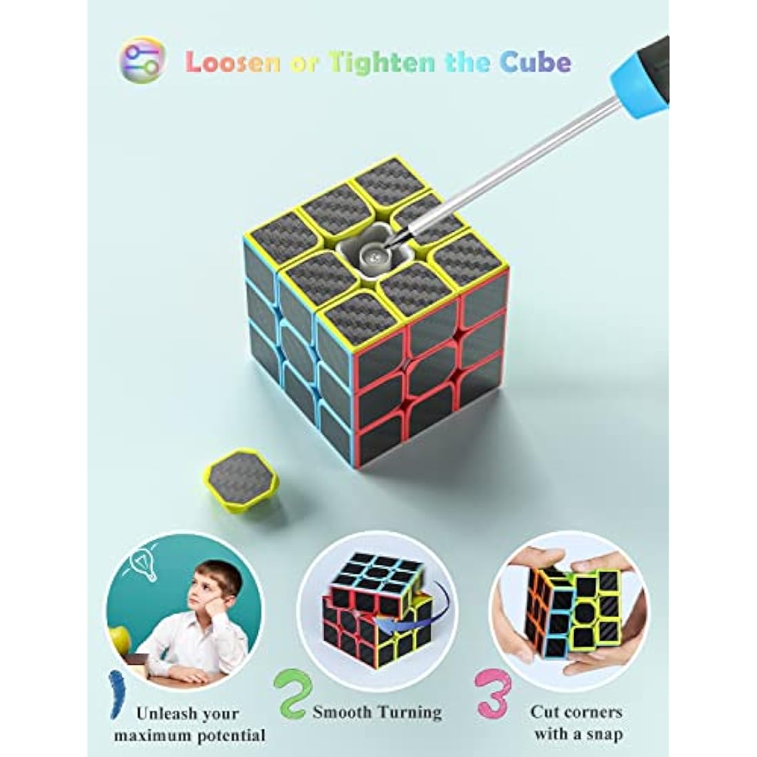 Roxenda Speed Cube Set | 2x2 3x3 Pyramid Carbon Fiber Puzzle Cubes