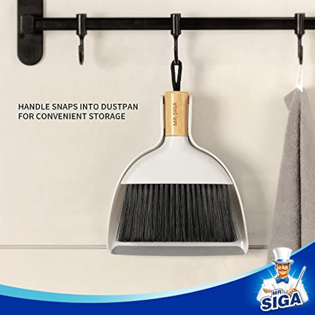 MR.SIGA Mini Dustpan and Brush Set | Bamboo Handle Portable Cleaner