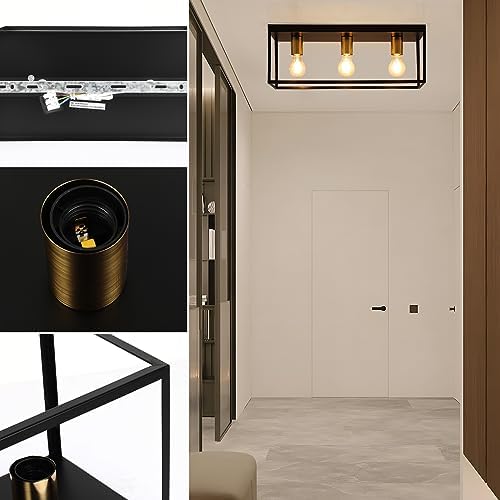 Jolof Store 3-Light Industrial Flush Mount Black Metal Cage Ceiling Light