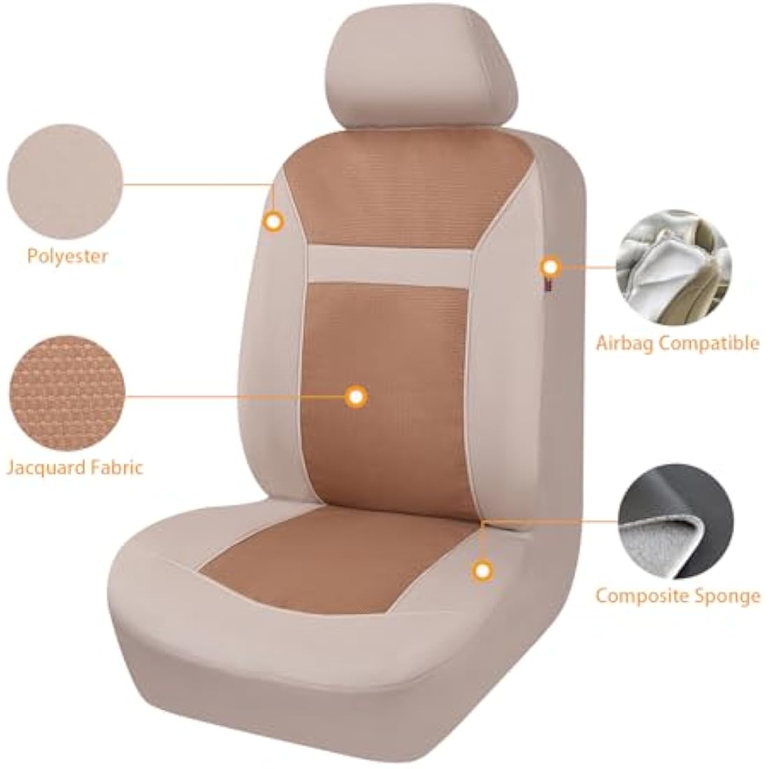 Car Seat Covers – Breathable Universal Full Set (Beige)