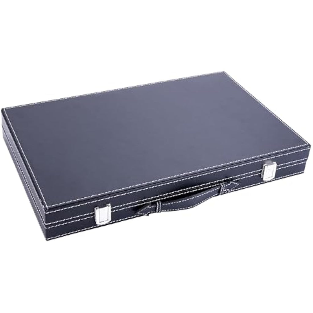 Engelhart 15" Backgammon Set – Faux Leather Travel Case with Felt Interior