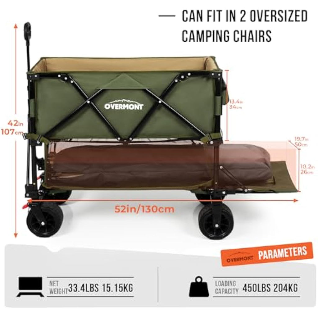 Overmont 400L Double Decker Folding Wagon – All-Terrain 200kg Cart