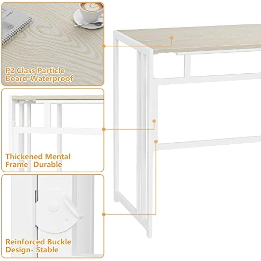 Ulifance Folding Computer Desk – No-Assembly Writing Table, Beige