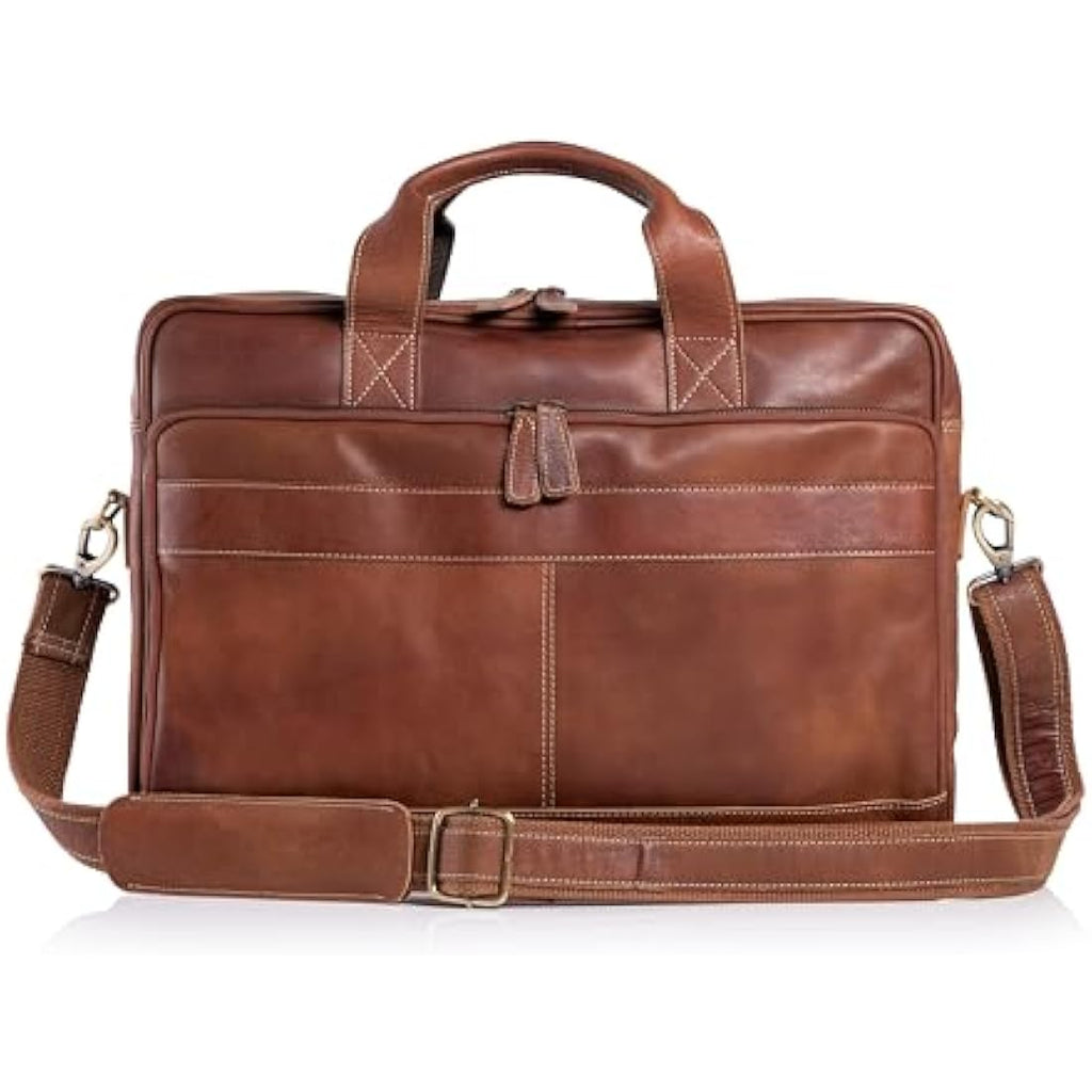 KomalC 16 Inch Buffalo Leather Laptop Messenger Bag – Office Briefcase