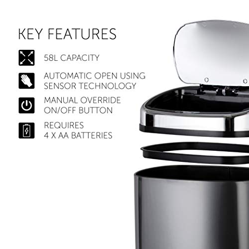 Tower T80902 Sensor Kitchen Bin | 58L Automatic Soft-Close - Charcoal