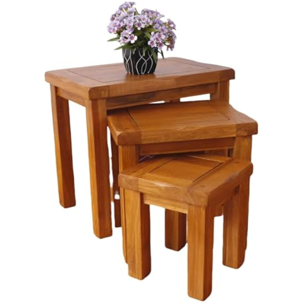 Solid Oak Nesting Tables | Set of 3 Rustic Wood Side Tables