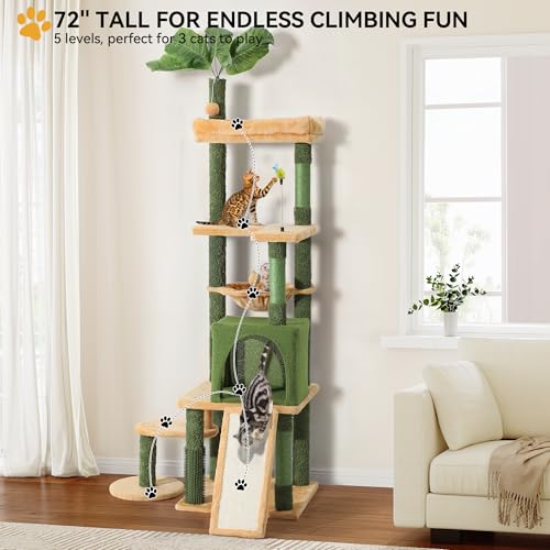 YITAHOME 72.8in Tall Cat Tree Tower with Leaves, Condo & Grooming Brush