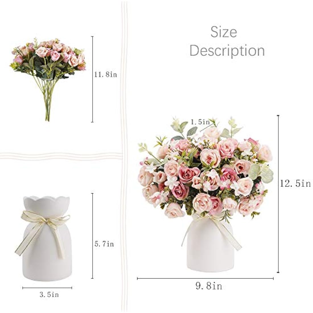 Jolof Store Artificial Silk Rose Arrangement with Ceramic Vase – Pink