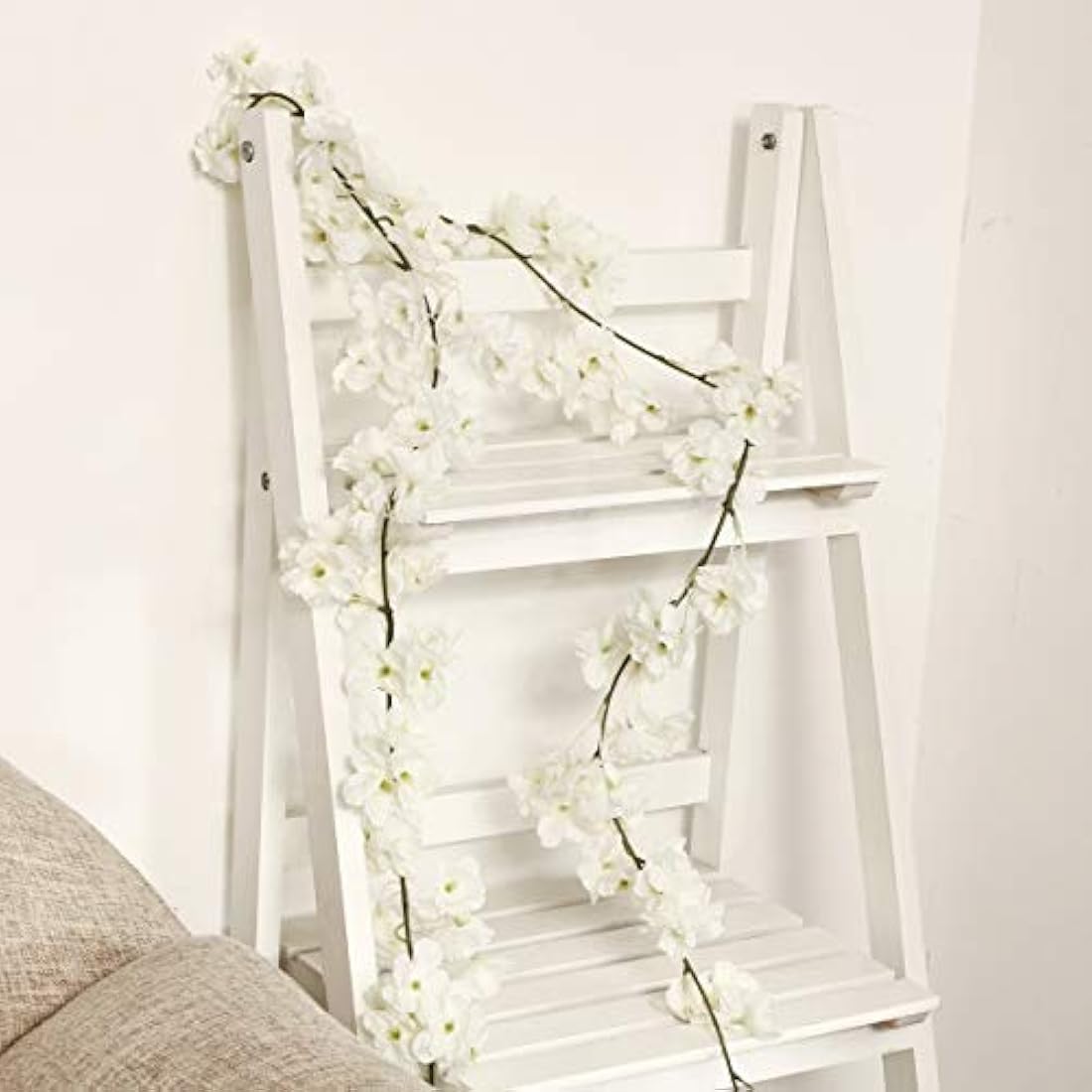 Honfitat White Silk Cherry Blossom Hanging Vine Garland - 1 Pack