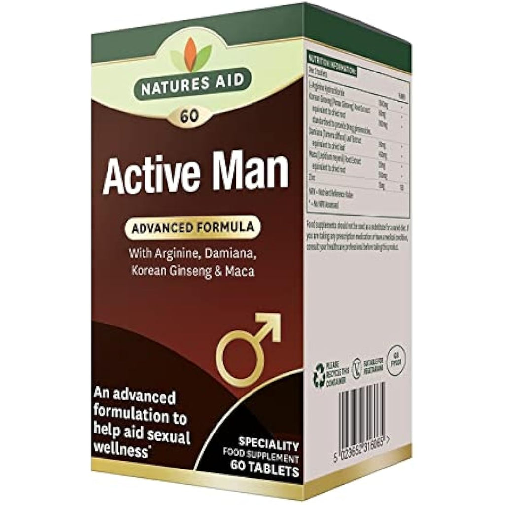 Natures Aid Active Man Supplement – Zinc, Maca & Ginseng – 60 Tablets