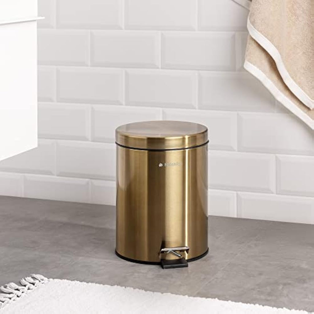 Navaris 5L Gold Pedal Bin – Metallic Bathroom Wastebin with Lid