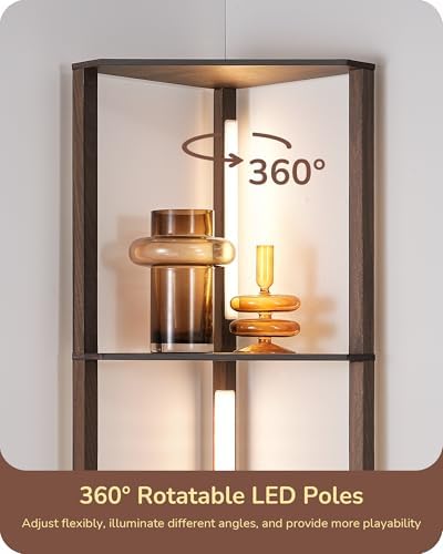 EDISHINE LED Floor Lamp with 4-Tier Shelves | Dimmable Walnut Wood Lamp