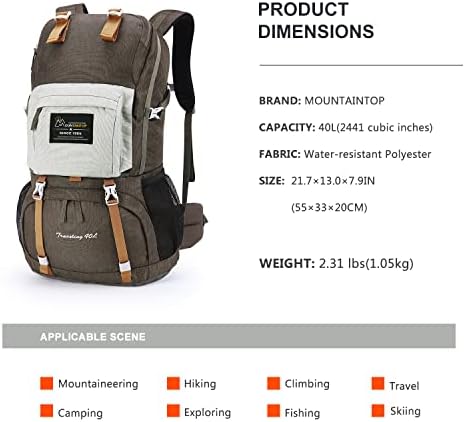 MOUNTAINTOP 40L Hiking Backpack | Water Resistant Trekking Rucksack