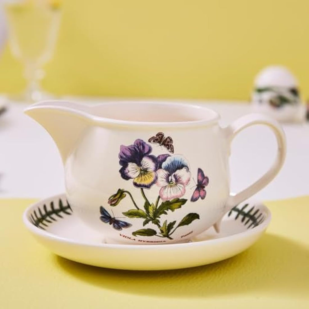 Portmeirion Botanic Garden Gravy Boat and Stand – Ceramic Floral Set