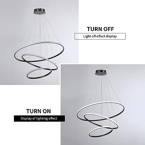 Jolof Store Modern 3-Ring LED Chandelier – Dimmable Black Acrylic Pendant