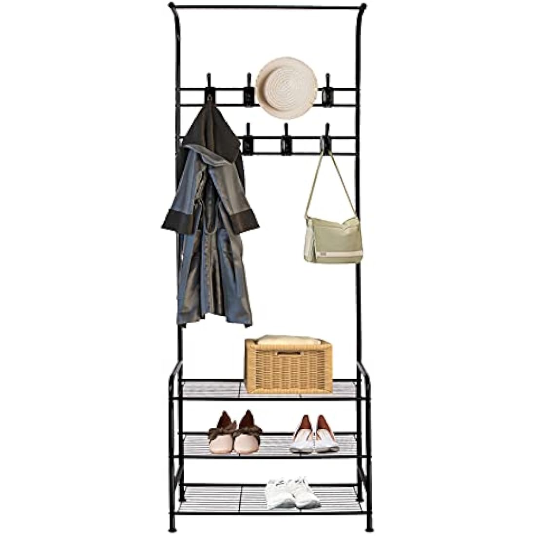 Innotic 3-Tier Shoe and Coat Rack Stand | 16 Hooks Matte Steel Organizer