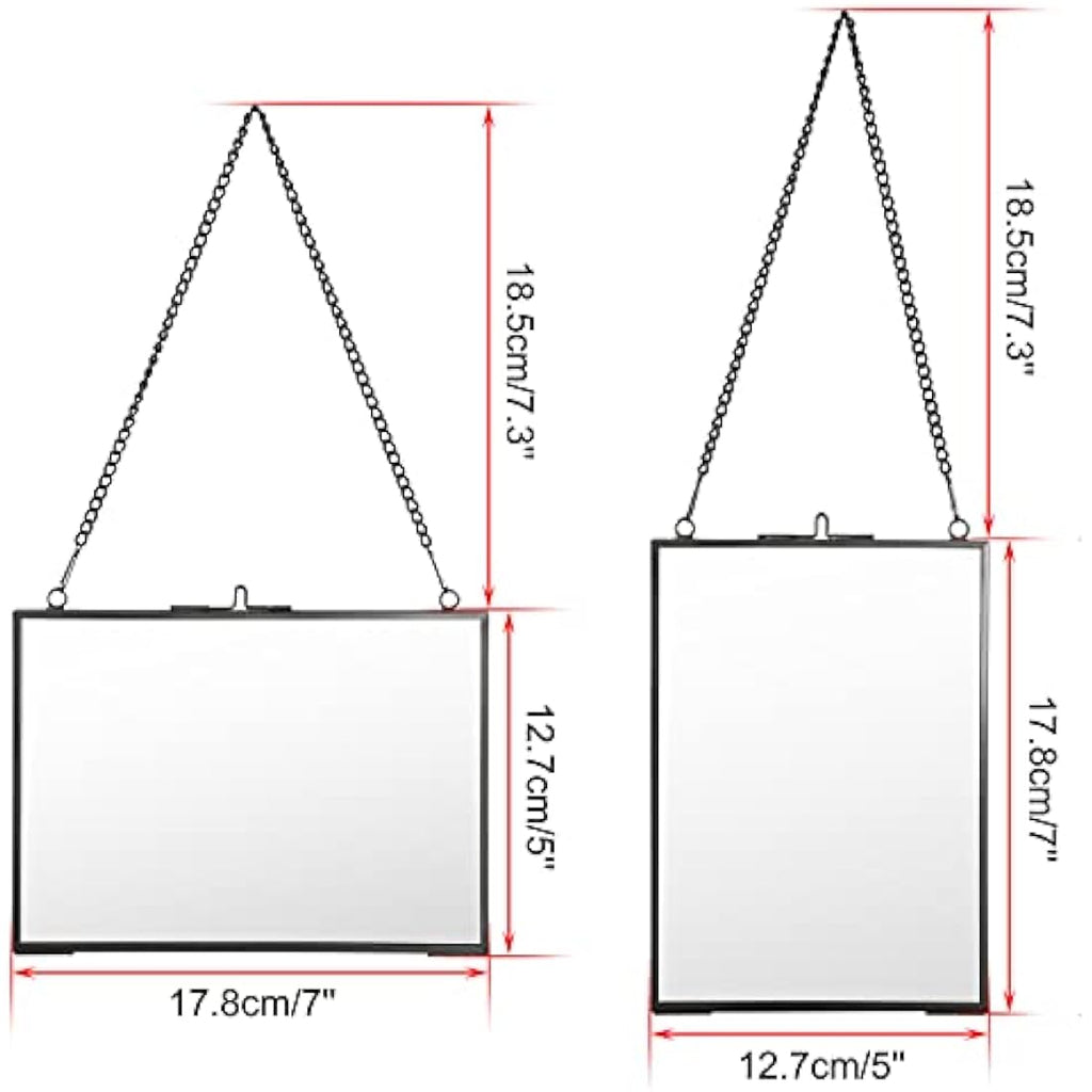 Black Glass Hanging Photo Frames - Set of 2 Floating 5x7