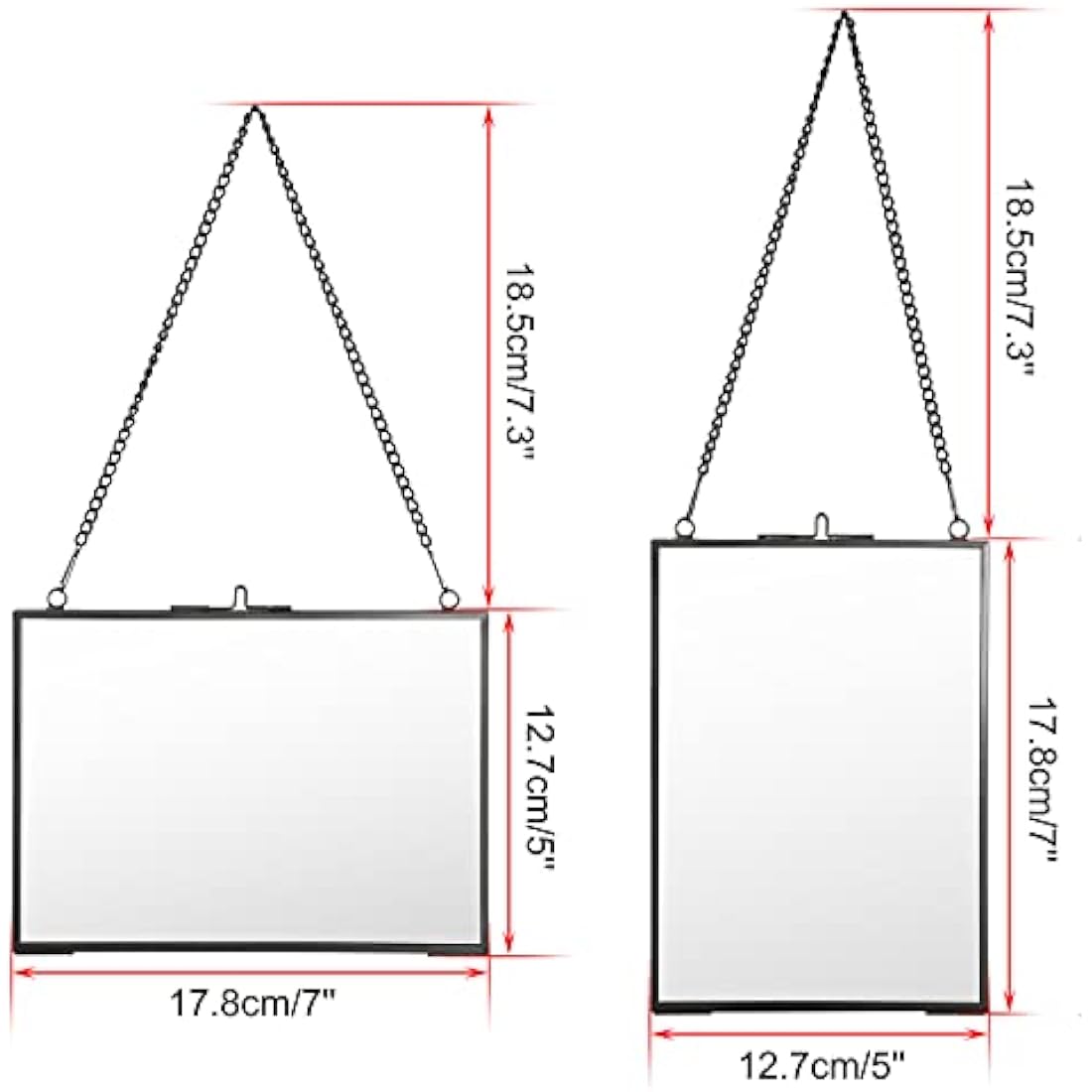 Black Glass Hanging Photo Frames - Set of 2 Floating 5x7