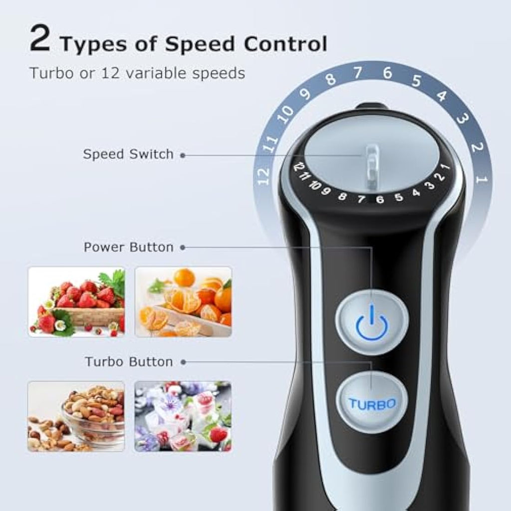 FRESKO 1200W Immersion Hand Blender | 12-Speed Stainless Steel Stick Mixer