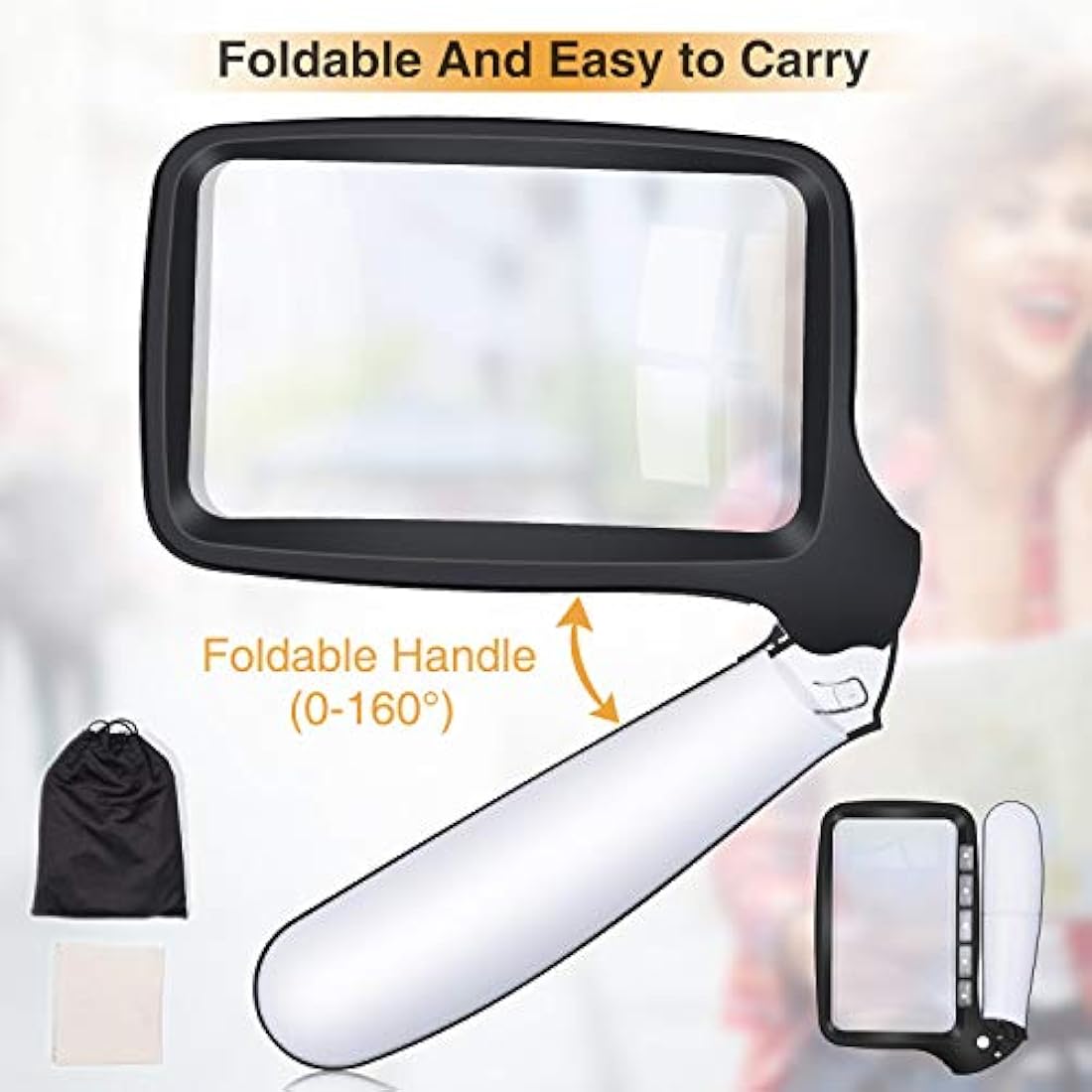 LED Rectangular Magnifying Glass – Foldable 2X Reading Magnifier