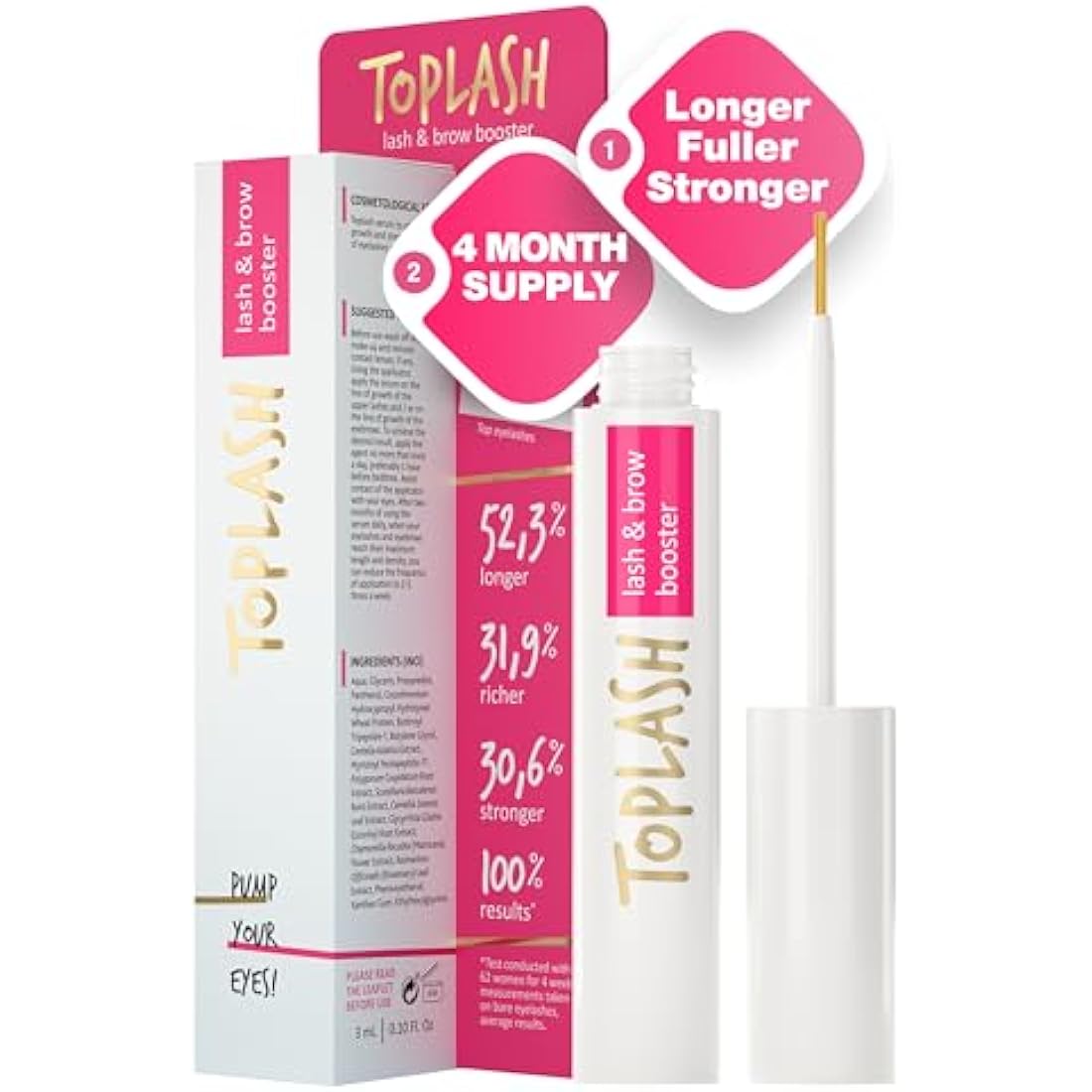 TOPLASH Eyelash and Eyebrow Growth Serum – Natural Volumizing Formula