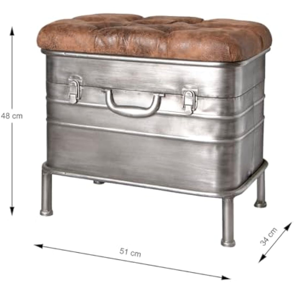 HAKU Möbel Industrial Bench – Brown Faux Leather & Metal Foldable Seat