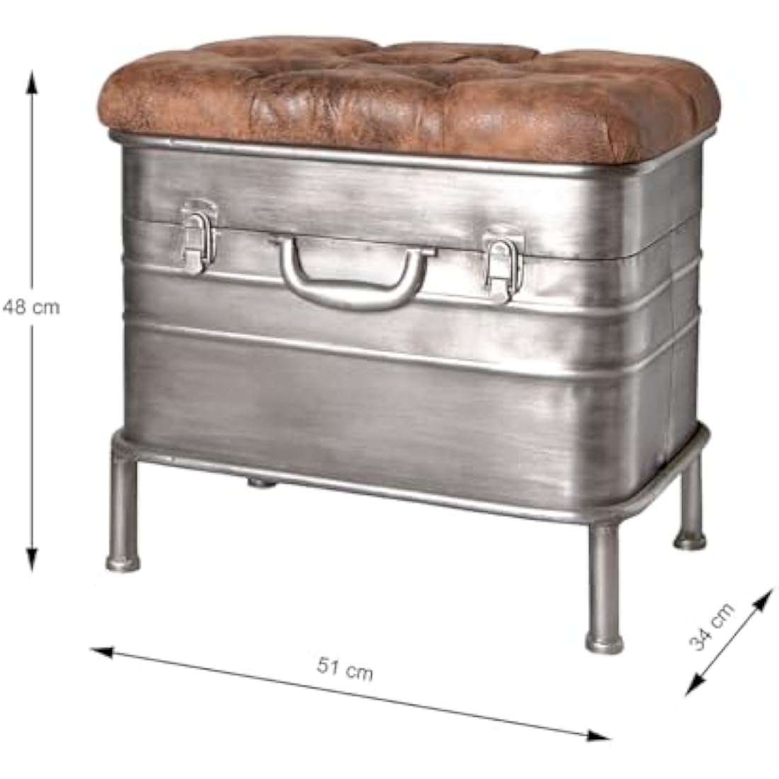 HAKU Möbel Industrial Bench – Brown Faux Leather & Metal Foldable Seat