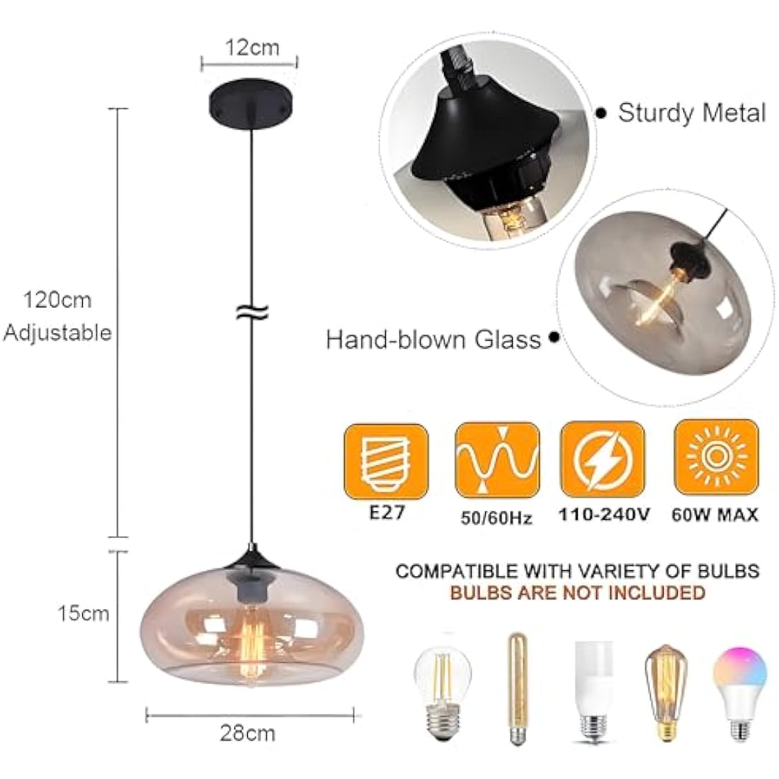 Jolof Store Industrial Glass Pendant Light – Silver Vintage Hanging Lamp