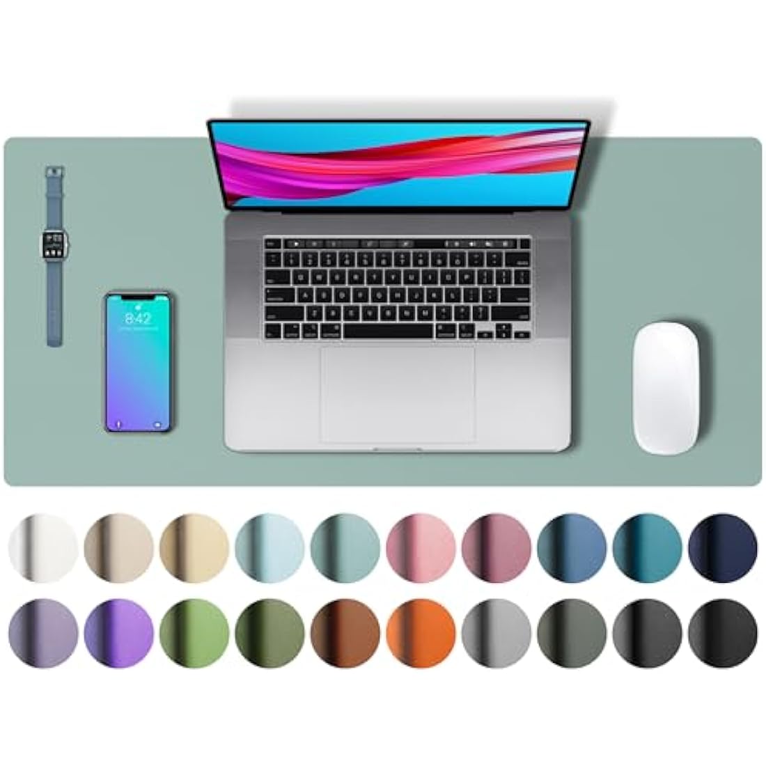 Aothia PU Leather Desk Pad – Non-Slip Waterproof Mouse Mat, Light Blue