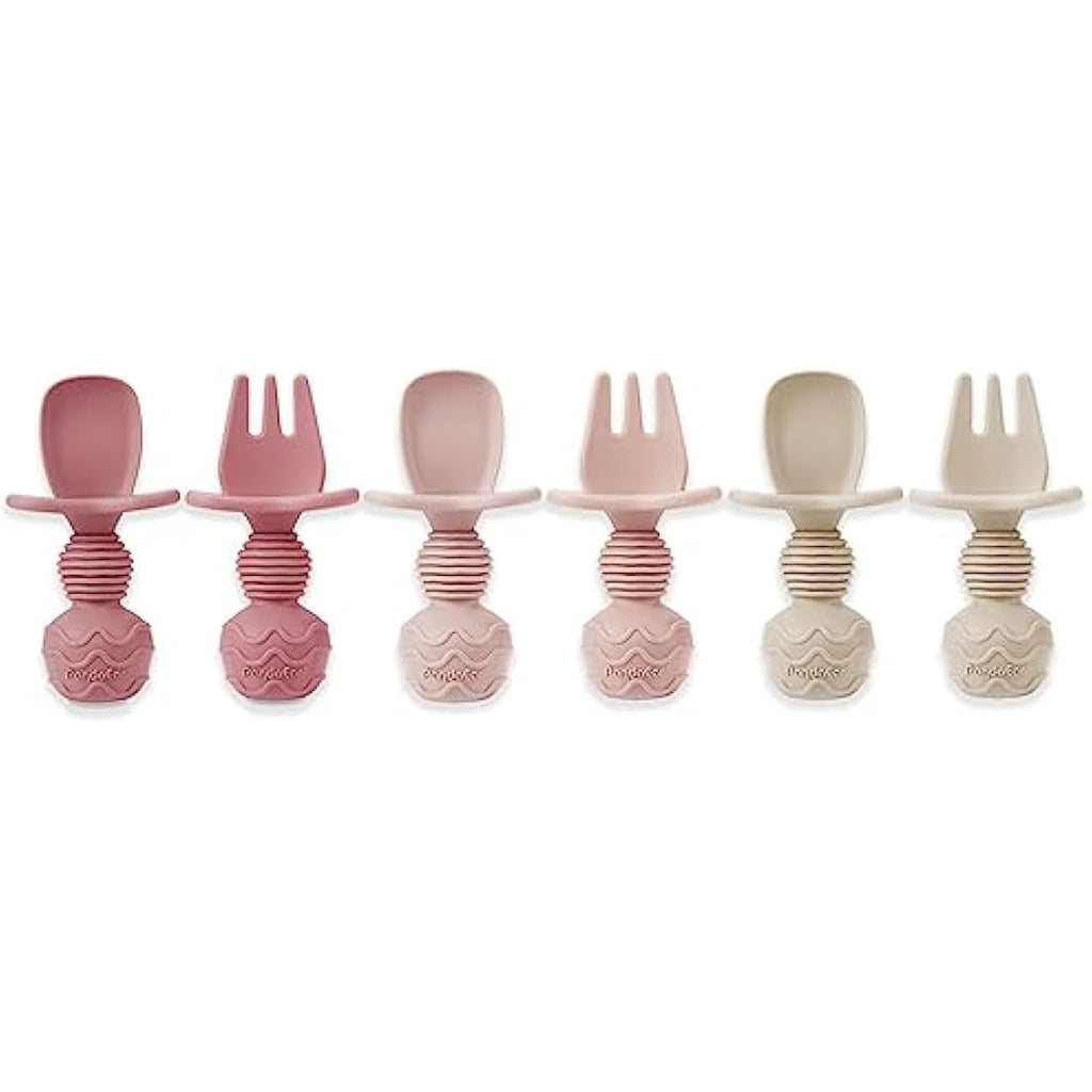 PandaEar Silicone Baby Spoons and Fork Set – Anti-Choke Self Feeding, Pink