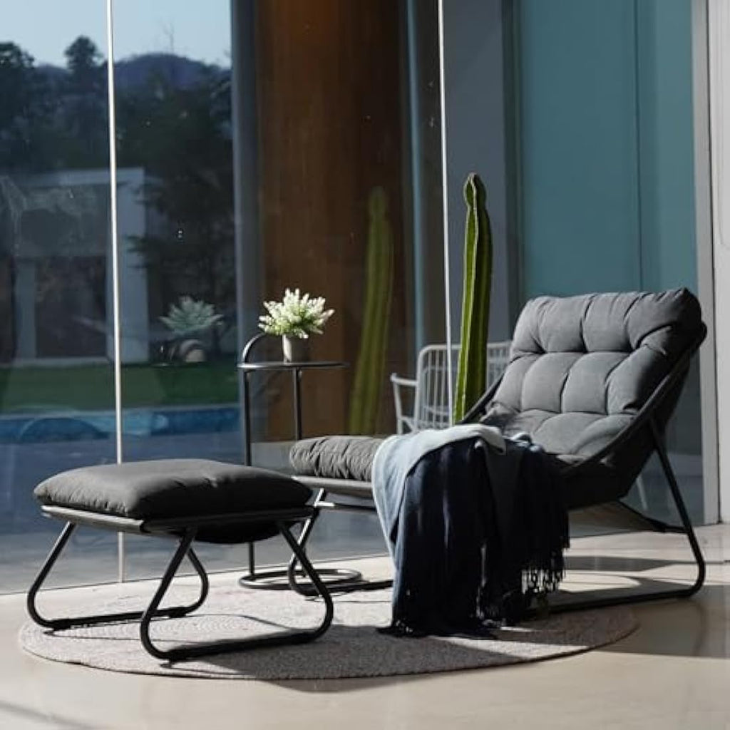 Grand Patio Sun Lounger with Side Table & Footstool - Dark Gray