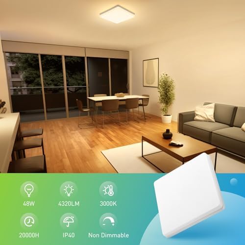 Yafido 48W LED Square Ceiling Light | 3000K Warm White IP44 Waterproof