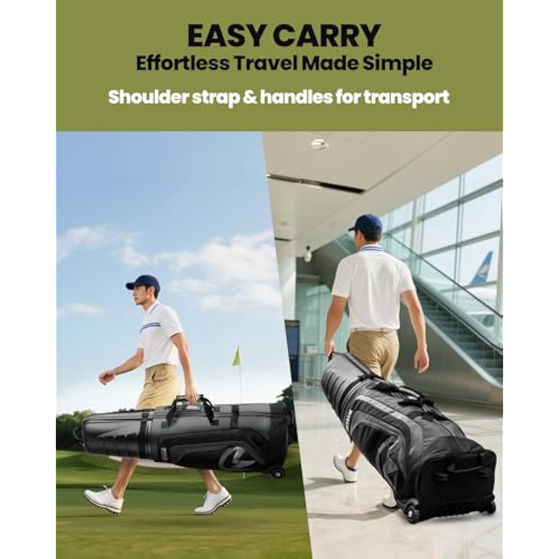 OutdoorMaster Golf Travel Bag – Hard Shell Top Case with Wheels