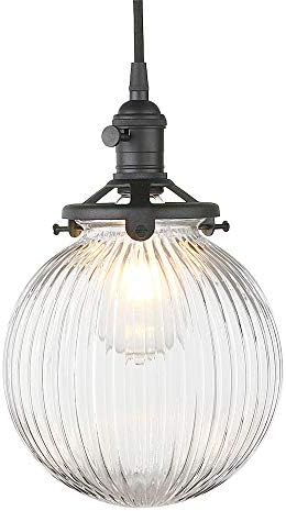 Yosoan Industrial Pendant Light – Ribbed Glass Globe Chandelier, Black